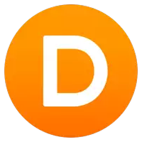 an orange circle with a white letter d in it