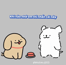 a cartoon of a dog sitting next to a white bear with the words khi nao nho em thi nhan cai nay