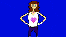a cartoon of a woman with a pink heart on her shirt