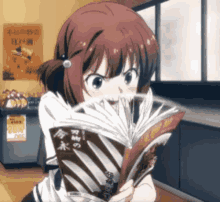 anime girl book pages flipping