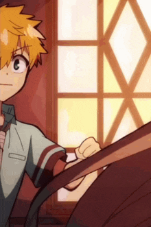 a boy with yellow hair is standing next to a girl