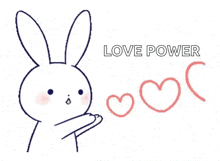 a drawing of a bunny with hearts and the words love power written above it