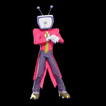 a cartoon character with a tv head and antennas is dancing