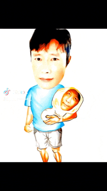 a cartoon drawing of a man holding a baby with a tiktok logo in the corner