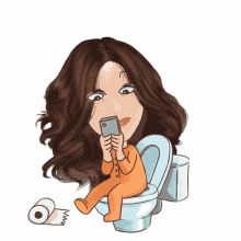 sitting on toilet phone smile girl