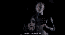 a woman with long hair is making a funny face and saying `` yeah mia ohhhh shit '' .