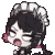 a cartoon of a girl in a maid costume with horns on her head making a funny face .