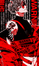 a man with a tattoo is surrounded by a warning tape