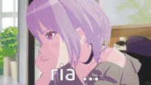 a pixel art of a girl with purple hair and the word ria below her
