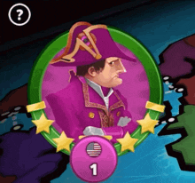a cartoon of a man in a purple hat with the number 1