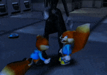 a video game character is standing next to a squirrel
