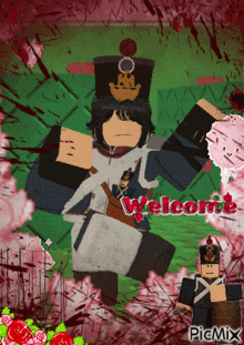 a picture of a soldier with the word welcome written on it