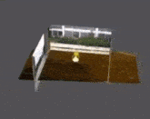a small yellow bird is swimming in a pool of water in a cardboard box .