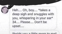 a screenshot of a text message that says " oh boy "