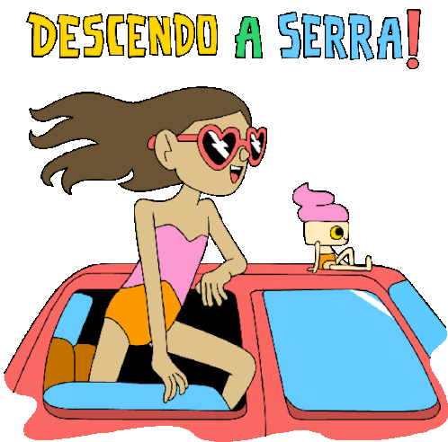 Girl And Ice Cream Cone In Car Going To The Beach Sticker - Mariby The Sea Descendo A Serra Red Car Stickers
