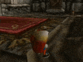 a cartoon character is standing next to a barrel in a video game