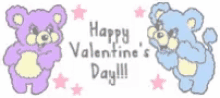 a purple and blue teddy bear with the words happy valentine 's day