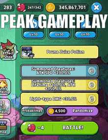 a screenshot of a game with the words peak gameplay at the top