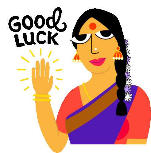 Sanjana With Plated Hair Waves And Says 'Good Luck'. Sticker - Good Morning Good Luck Smiling Stickers
