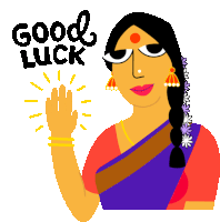 Sanjana With Plated Hair Waves And Says 'Good Luck'. Sticker - Good Morning Good Luck Smiling Stickers