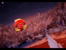 a man in a red and yellow suit is flying through the air .