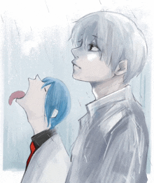 a drawing of a man and woman in the rain
