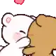 a cartoon of a teddy bear kissing another teddy bear with hearts coming out of their heads .