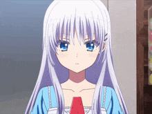 a girl with white hair and blue eyes holds a watermelon