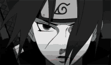 a black and white drawing of a naruto character with a g on his headband