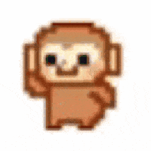 a pixel art monkey is standing on a white background and waving .
