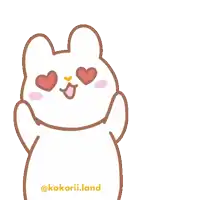 a cartoon of a rabbit with hearts in his eyes holding a heart with the words @kokorii.land below it