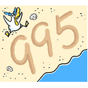 a cartoon drawing of a pelican flying over the number 995
