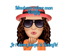 a cartoon of a woman wearing sunglasses and a red hat says mouham meme mon schiffy