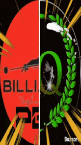 a red and black logo with the word billi on it