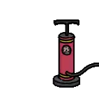 a cartoon illustration of a red air pump with a black handle .