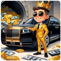 a man wearing a crown stands in front of a rolls royce car