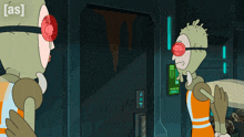 two cartoon characters are standing next to each other with the letters a and s visible