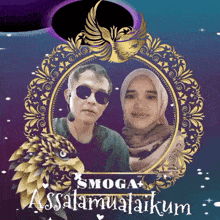 a picture of a man and a woman in a frame that says ' smoga assalamualaikum ' on it