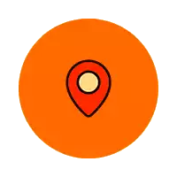 a red and orange circle with a pin in the middle .