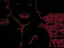 a black and white drawing of a woman 's face with a few letters on it