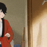 a cartoon of a girl in a red robe with the letter t on her shirt