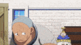 a cartoon of a man with a shaved head