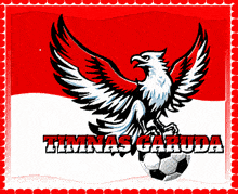 a drawing of an eagle holding a soccer ball with the words timnas garuda below it