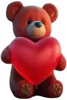 a brown teddy bear is holding a red heart shaped balloon