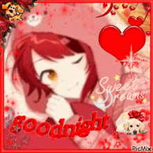 a picture of a girl with a red heart and the words sweet dreams