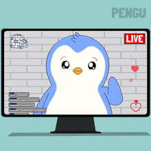 a cartoon penguin is being recorded on a computer screen