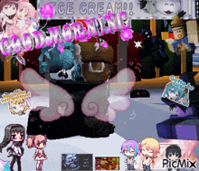 a collage of anime characters with the words " good morning " in pink