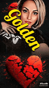 a cartoon of a woman holding a broken heart with the name scarlet written above it