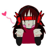 a drawing of a girl wearing red headphones with a heart behind her