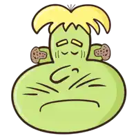 a cartoon drawing of a green monster with a yellow hair